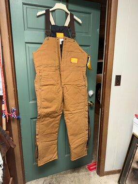 Insulated Tan Cargo Bib Overalls with Utility Pockets